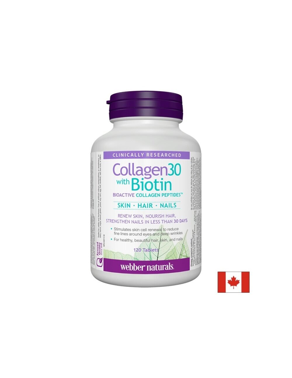 Collagen30® with Biotin / Колаген (биоактивни колагенови пептиди) с биотин, 120 таблетки Webber Naturals